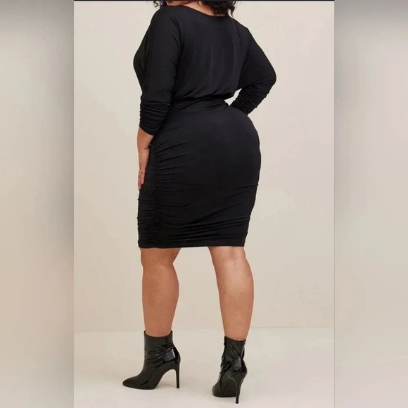 Torrid Mini Studio Knit Shirred Dress Black Size 3 3X Bodycon Jersey Long Sleeve - Picture 7 of 11